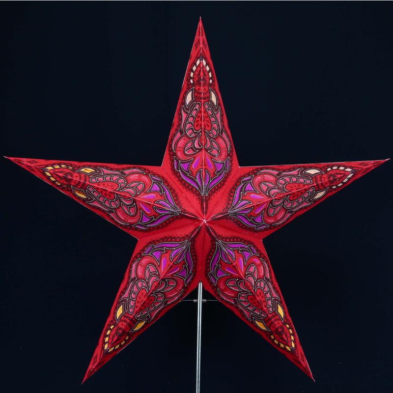 Sumita rot Glitter - Faltbarer Leuchtstern, Weihnachtsstern aus Papier mit 5 Zacken, 60 cm